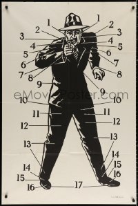 9f573 TARGET PRACTICE POSTER 32x47 Monocan poster 1950s art of criminal with 17 marked areas!