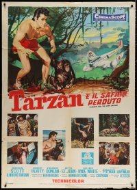 9f521 TARZAN & THE LOST SAFARI Italian 1p 1957 Nistri of Gordon Scott, + photo montage, very rare!