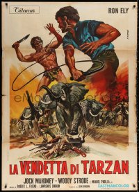 9f524 TARZAN'S DEADLY SILENCE Italian 1p 1970 Jock Mahoney hunts Ron Ely, different Franco art!