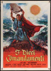 9f526 TEN COMMANDMENTS Italian 1p R1970s Cecil B. DeMille, Iaia art of Charlton Heston w/tablets!