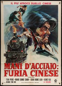 9f535 TOUGH DUEL Italian 1p 1973 cool art of Taiwanese kung fu fighters on top of moving train!