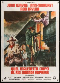 9f536 TRAIN ROBBERS Italian 1p 1973 different art of John Wayne & Ann-Margret + train by Casaro!