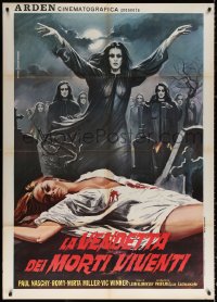 9f545 VENGEANCE OF THE ZOMBIES Italian 1p 1973 different art of undead army over near-naked woman!