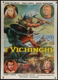 9f547 VIKINGS Italian 1p 1958 Kirk Douglas, Tony Curtis, Janet Leigh, different Ciriello art!