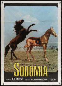 9f548 VIOLATION OF THE BITCH teaser Italian 1p 1979 Sodomia, outrageous image of naked woman & horses