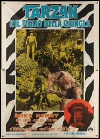 9f287 TARZAN & THE JUNGLE BOY Italian 2p 1969 Mike Henry & chimpanzee, cool different montage!