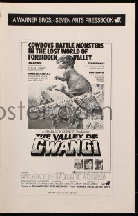 9f184 VALLEY OF GWANGI pressbook 1969 Ray Harryhausen, McCarthy art of cowboys battling dinosaurs!