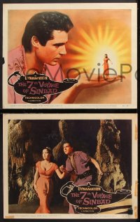 9g658 7th VOYAGE OF SINBAD 4 LCs 1958 Kerwin Mathews in cage, Ray Harryhausen fantasy classic!