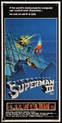 9j929 SUPERMAN III Aust daybill 1983 art of Christopher Reeve flying with Richard Pryor by L. Salk!