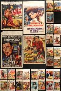 9s443 LOT OF 34 MOSTLY FORMERLY FOLDED BELGIAN POSTERS 1950s-1960s from a variety of movies!