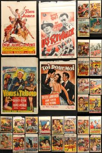 9s442 LOT OF 36 FORMERLY FOLDED BELGIAN POSTERS 1950s-1960s from a variety of movies!