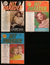 9s119 LOT OF 3 HIT PARADER MAGAZINES WITH LAUREN BACALL COVERS 1940s-1950s great images & articles!