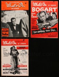 9s120 LOT OF 3 ENGLISH WHAT'S ON IN LONDON MAGAZINES WITH HUMPHREY BOGART COVERS 1950s cool!