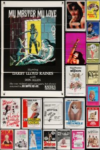 9s477 LOT OF 24 FORMERLY TRI-FOLDED 27X41 SEXPLOITATION ONE-SHEETS 1970s-1980s many sexy images!