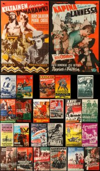 9s430 LOT OF 27 UNFOLDED AND FORMERLY FOLDED WESTERN FINNISH POSTERS 1950s cool cowboy images!