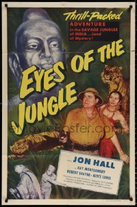 9w354 EYES OF THE JUNGLE 1sh 1953 Jon Hall & Alyce Lewis in the savage jungles of India!