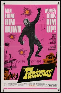 9w359 FANTOMAS 1sh 1966 Jean Marais, men hunt him down, women look him up!