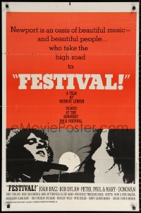 9w366 FESTIVAL 1sh 1967 Joan Baez, Bob Dylan, beautiful music & beautiful people!