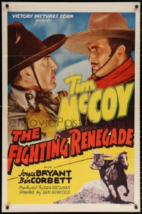 9w368 FIGHTING RENEGADE 1sh 1939 great image of cowboy Tim McCoy saving girl from bad guy!