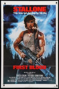 9w370 FIRST BLOOD 1sh 1982 artwork of Sylvester Stallone as John Rambo by Drew Struzan!