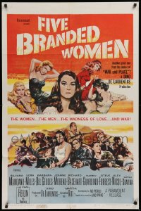 9w372 FIVE BRANDED WOMEN 1sh 1960 Silvana Mangano, Vera Miles, Barbara Bel Geddes, Jeanne Moreau!