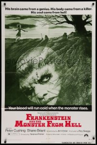 9w385 FRANKENSTEIN & THE MONSTER FROM HELL 1sh 1974 your blood will run cold when he rises!