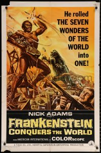 9w386 FRANKENSTEIN CONQUERS THE WORLD 1sh 1966 Toho, art of monsters terrorizing by Reynold Brown!