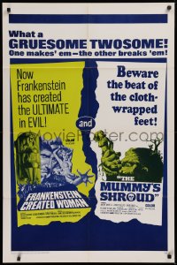 9w387 FRANKENSTEIN CREATED WOMAN/MUMMY'S SHROUD 1sh 1967 Hammer horror double bill!