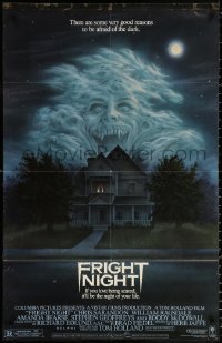 9w392 FRIGHT NIGHT 1sh 1985 Sarandon, McDowall, best classic horror art by Peter Mueller!