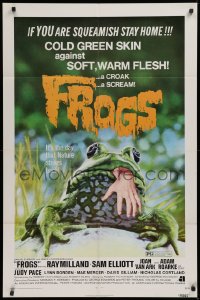 9w395 FROGS 1sh 1972 great horror art of man-eating amphibian, if you are squeamish stay home!