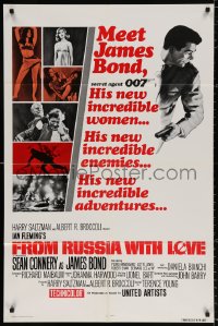 9w398 FROM RUSSIA WITH LOVE 1sh R1980 art of Sean Connery as James Bond 007 w/sexy girls!