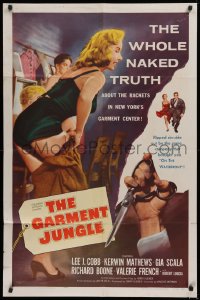 9w404 GARMENT JUNGLE 1sh 1957 Lee J. Cobb, the whole naked truth about New York's garment center!