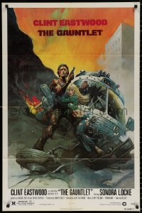 9w405 GAUNTLET 1sh 1977 Clint Eastwood & Sondra Locke by Frank Frazetta, large credit design!