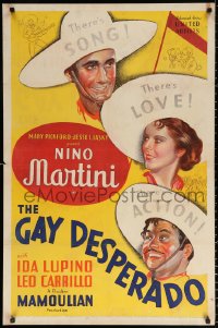 9w407 GAY DESPERADO 1sh 1936 art of Nino Martini Carrillo and sexy Ida Lupino, ultra-rare!