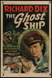 9w410 GHOST SHIP 1sh 1943 c/u of Captain Richard Dix in porthole, produced by Val Lewton!