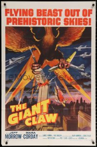 9w412 GIANT CLAW 1sh 1957 great art of winged monster from 17,000,000 B.C. destroying city!