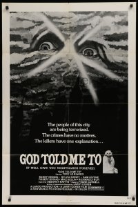 9w421 GOD TOLD ME TO 1sh 1976 Larry Cohen satanic sci-fi, it will give you nightmares forever!