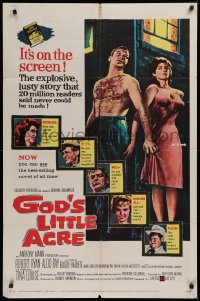 9w422 GOD'S LITTLE ACRE 1sh 1958 barechested Aldo Ray & half-dressed sexy Tina Louise!