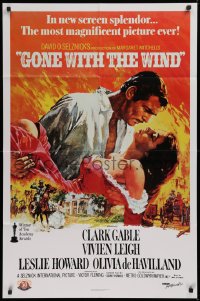 9w426 GONE WITH THE WIND 1sh R1989 Terpning art of Gable carrying Leigh over burning Atlanta!