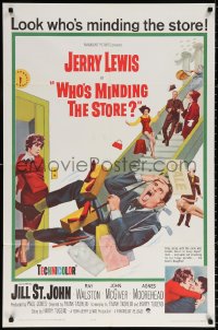 9w967 WHO'S MINDING THE STORE 1sh 1963 Jerry Lewis is the unhandiest handyman, Jill St. John