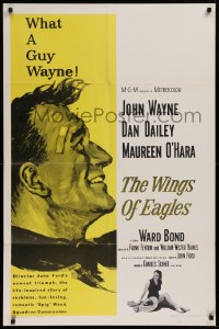 9w977 WINGS OF EAGLES 1sh R1966 art of Naval Aviation pilot John Wayne, sexy Maureen O'Hara!