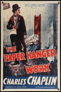 9w983 WORK 1sh R1940 great artwork of wacky Charlie Chaplin who is The Paper Hanger, ultra-rare!