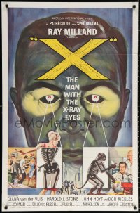 9w990 X: THE MAN WITH THE X-RAY EYES 1sh 1963 Ray Milland strips souls & bodies, cool art!