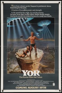 9w993 YOR, THE HUNTER FROM THE FUTURE advance 1sh 1982 Margheriti's Il mondo di Yor, cool sci-fi art