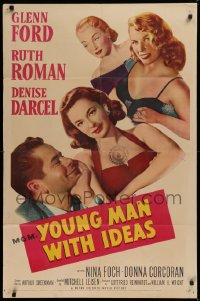 9w996 YOUNG MAN WITH IDEAS 1sh 1952 great art of Glenn Ford, Ruth Roman, Denise Darcel & Nina Foch!