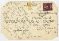 9y346 GRACE KELLY signed postcard 1963 sent from Spain to good friend Lenore Weaver at Paramount!