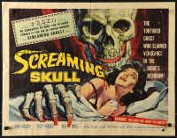 9z467 SCREAMING SKULL 1/2sh 1958 huge skull & sexy girl grabbed by skeleton hand, ultra-rare!