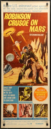 9z207 ROBINSON CRUSOE ON MARS insert 1964 sci-fi art of Paul Mantee & his man Friday, ultra-rare!