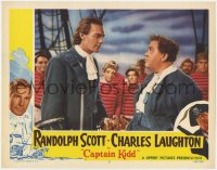 1a338 CAPTAIN KIDD LC #5 R1952 close-up of pirate Charles Laughton with Randolph Scott on ship!