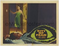 1a358 CITY OF FEAR LC #6 1959 sexiest Patricia Blair in nightie enters Vince Edwards' room!